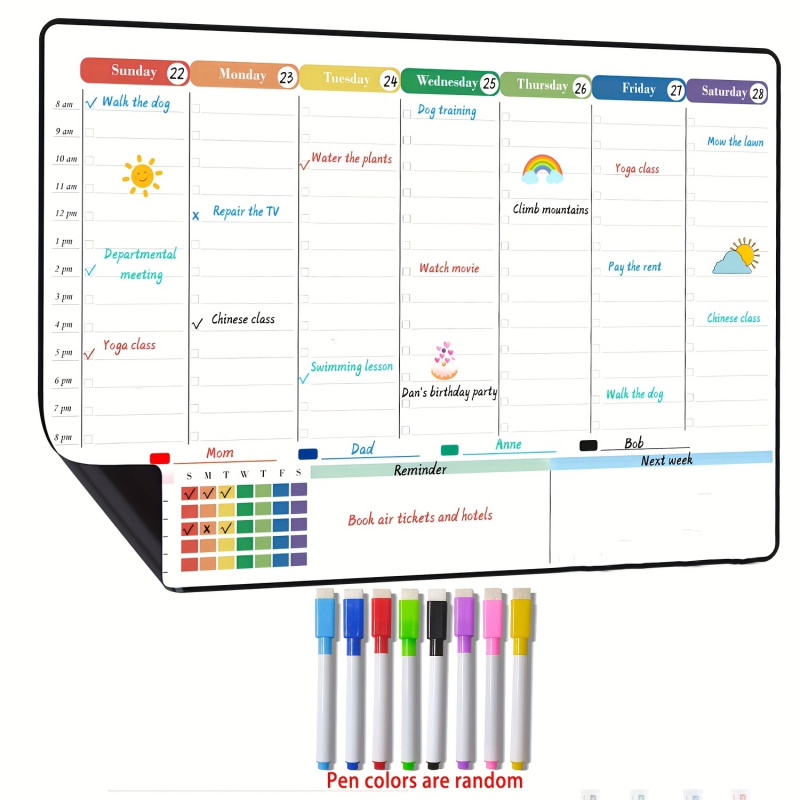 Baby Food Schedule - Magnetic weekly calendar whiteboard for refrigerators,